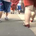 Fat men overweight walking